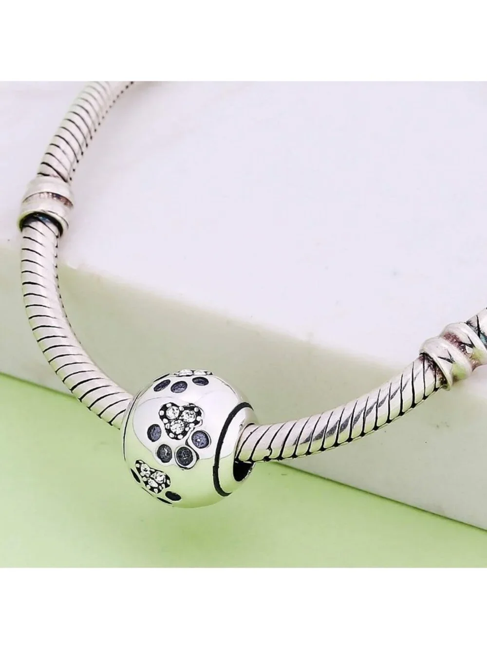 Sterling Silver Dog Paw Print Charms with Birthstone Crystal for Bracelets